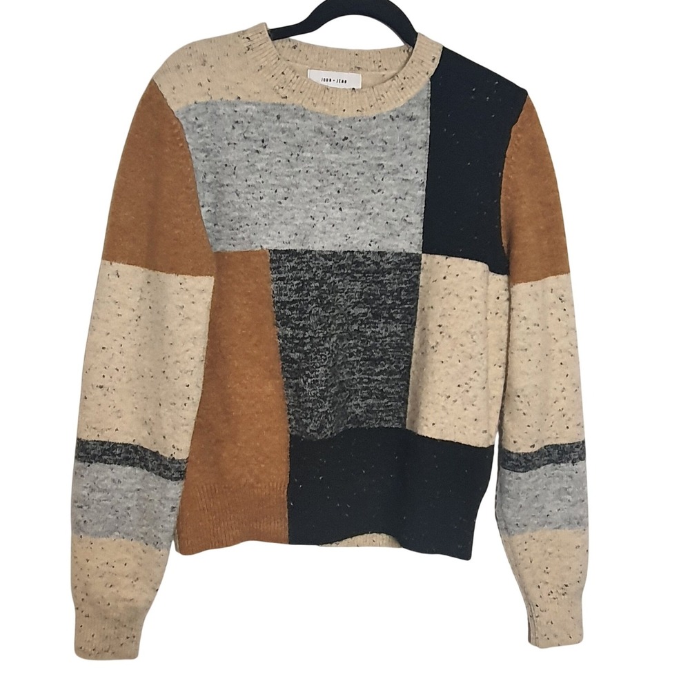 John + Jenn Womens Large Colorblock Patchwork Crewneck Sweater Pullover‎ Juniors